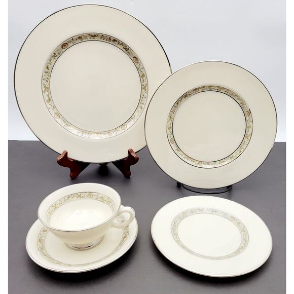LENOX Springdale 5-Piece Platinum Trim Place Setting Vintage USA
